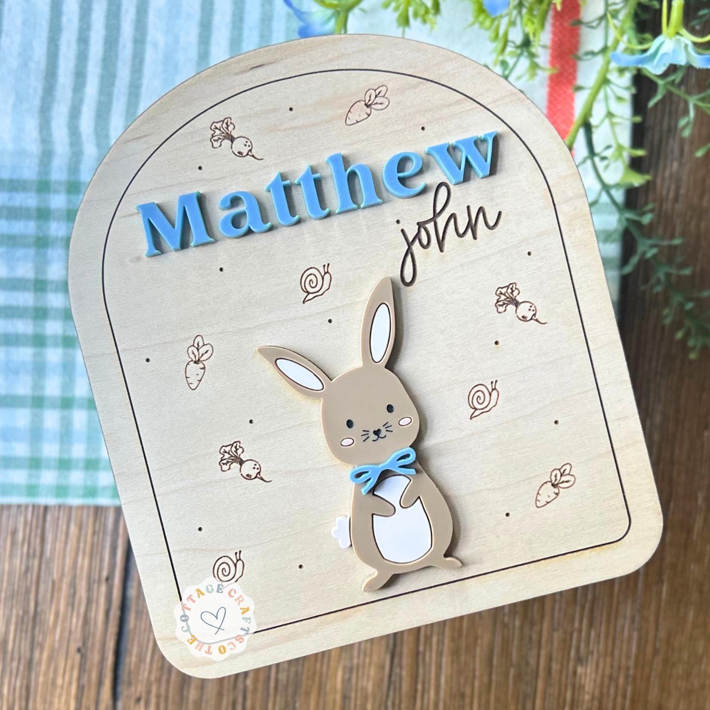Personalized Baby Name Sign: Newborn Photo Prop, Bunny Accent