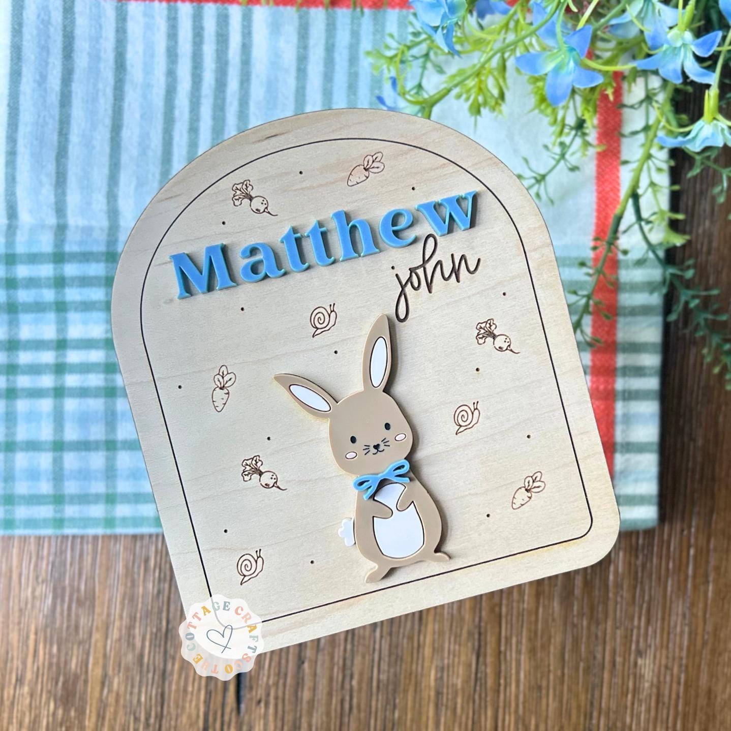 Personalized Baby Name Sign: Newborn Photo Prop, Bunny Accent