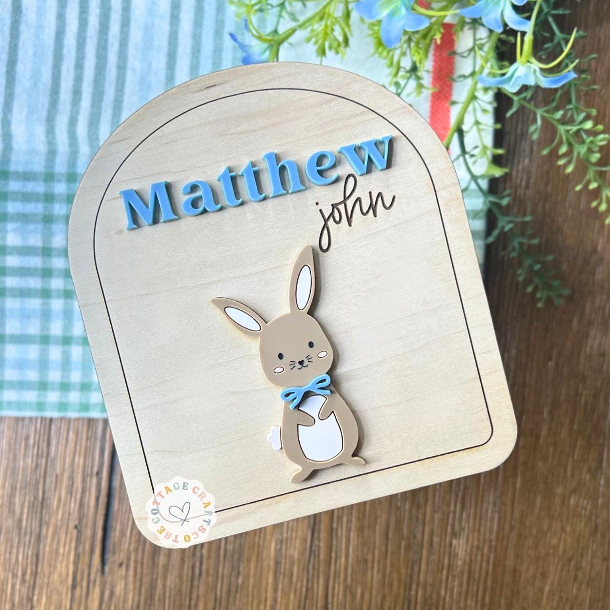 Personalized Baby Name Sign: Newborn Photo Prop, Bunny Accent