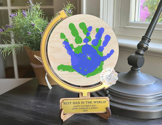 Personalized Father's Day Handprint Globe Sign: Kids DIY Gift