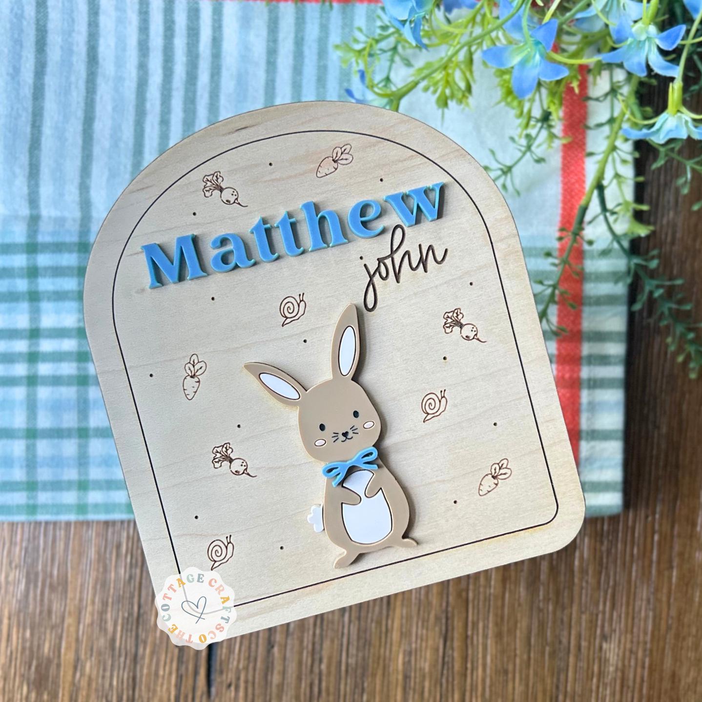 Personalized Baby Name Sign: Newborn Photo Prop, Bunny Accent