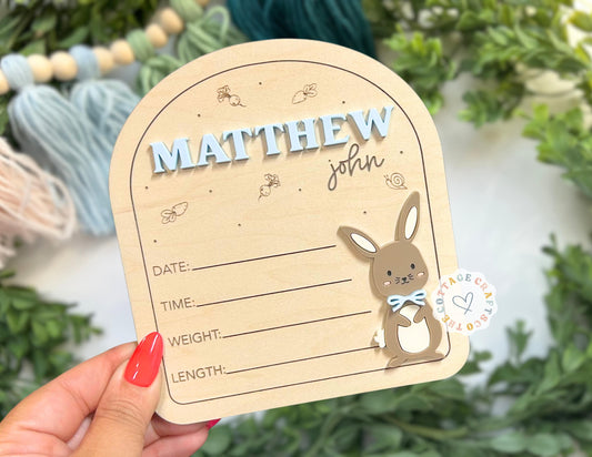 Personalized Rabbit Birth Announcement Sign: Newborn Photo Prop