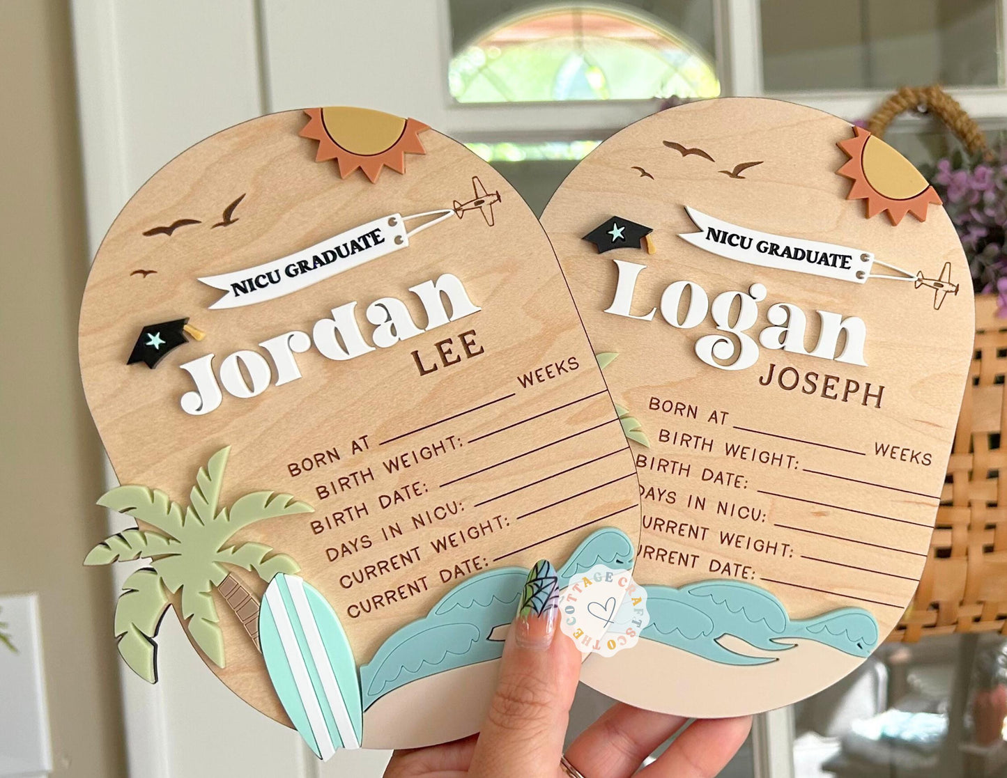 Surfer Baby Stat Sign, NICU Grad Sign, Baby Name Announcement,  nicu sign for Hospital, Beach baby Sign