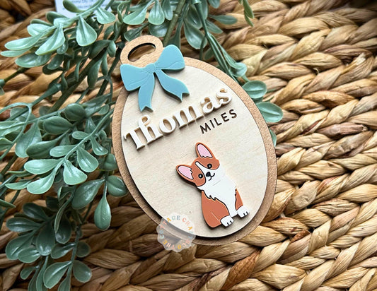 Birth Announcement, Name Sign,Fresh 48 Name Plaque,Newborn Photo Prop, Corgi Decor, Puppy Nursery Decor,Dog Lover Baby Shower Gift