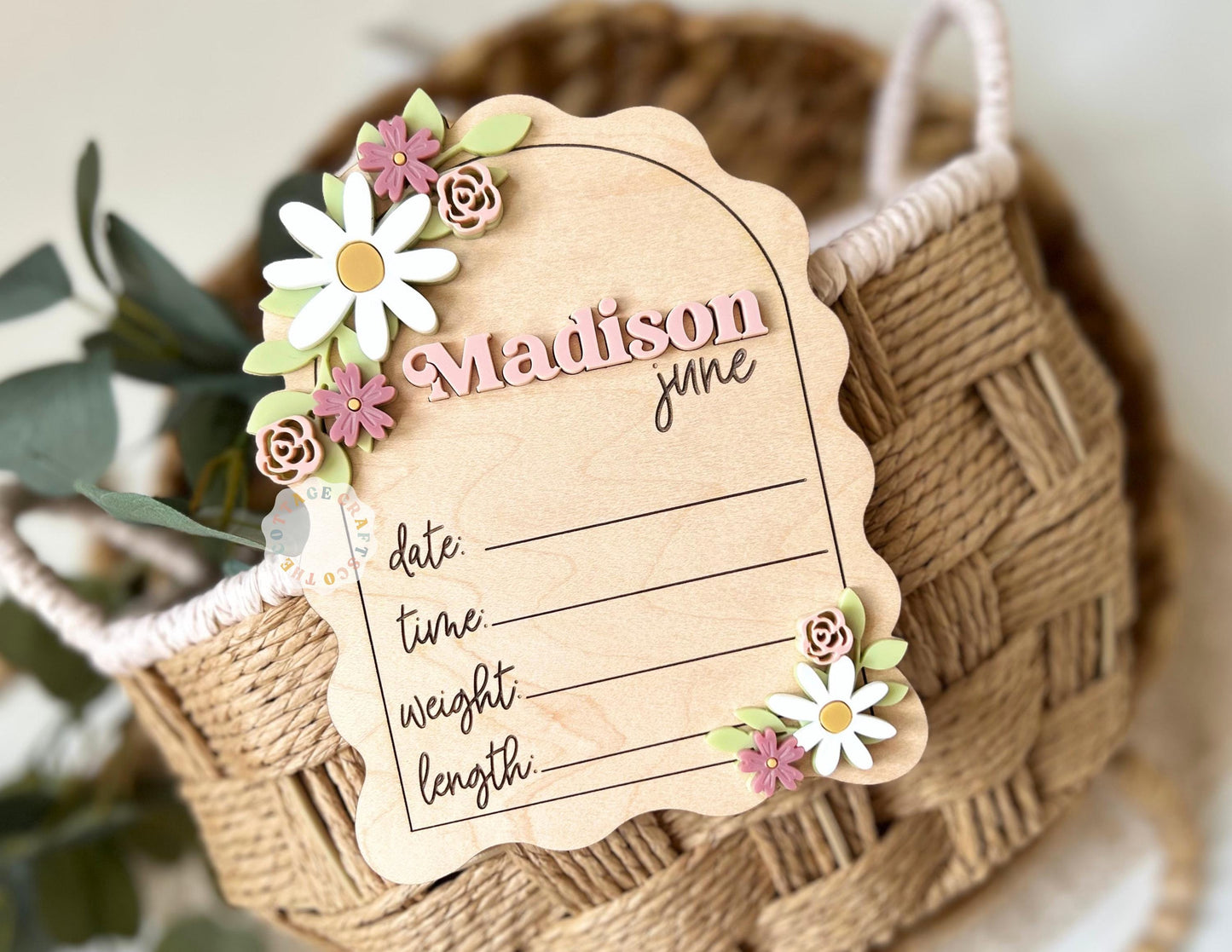 Personalized Baby Birth Announcement Sign, Hospital Birth Announcement Photo Prop, Floral Nursery Keepsake Decor