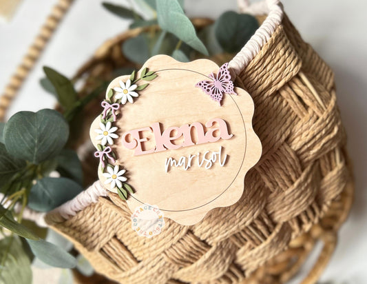 Personalized Baby Birth Name Sign, Hospital Birth Announcement Photo Prop, Floral Nursery Keepsake Decor,