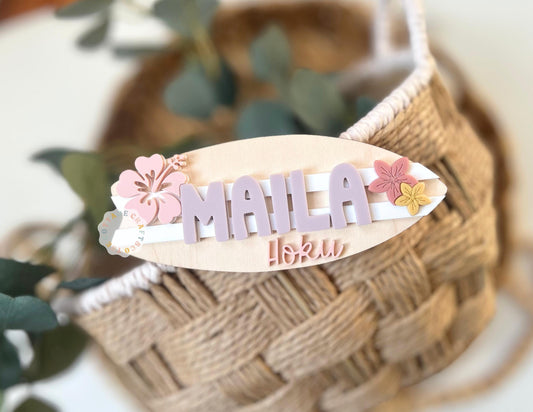 Personalized Surfboard Baby Name Sign, Girl Nursery Wall Decor, Newborn Baby Name Sig, Pink Floral,Surf Board Name, Baby Shower Gift