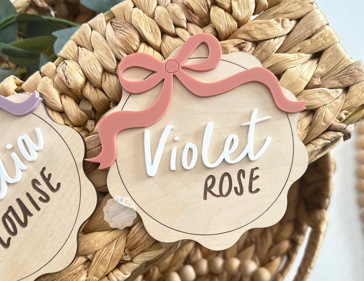 Bow Baby Annoucement Sign, Wooden Baby Name Announcement, Newborn Hospital Photo Prop,Baby Name Reveal Keepsake