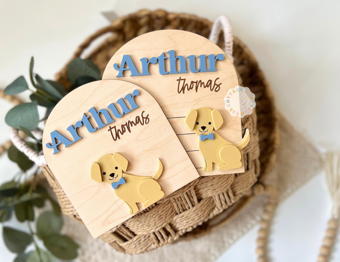 Golden Retriever Baby Name Annoucement Sign, Personalized Baby Birth Announcement Sign, Puppy Nursery Keepsake Decor
