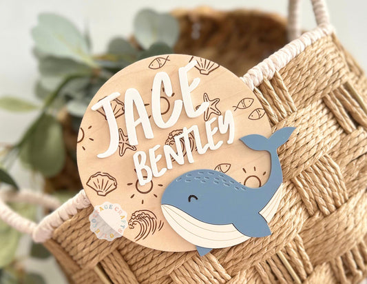 Personalized Whale Name Sign, Custom Baby Name Plaque, Ocean Nursery Decor,  Nautical Nursery Decor,