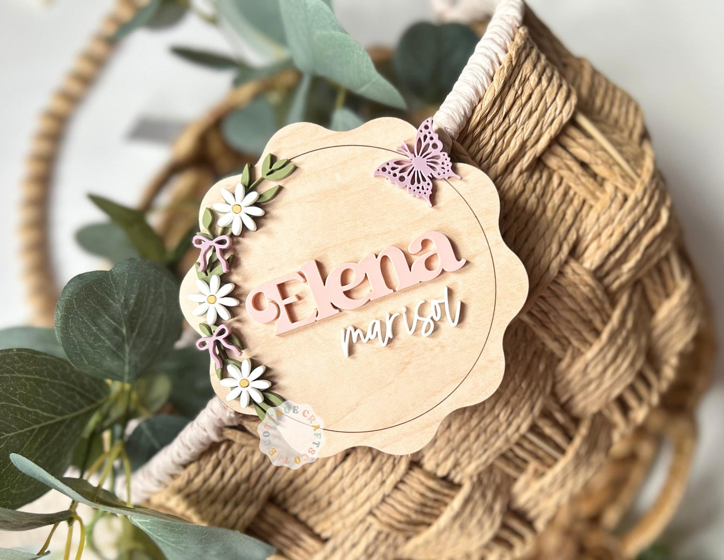 Personalized Baby Birth Name Sign, Hospital Birth Announcement Photo Prop, Floral Nursery Keepsake Decor,