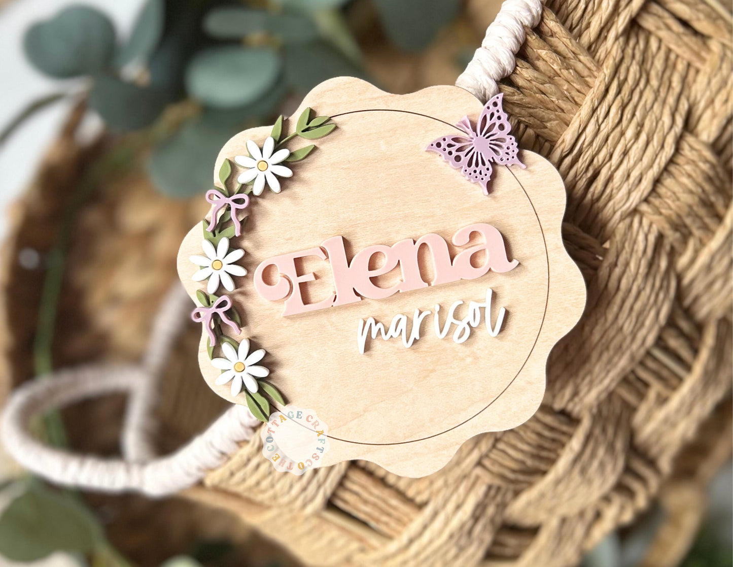 Personalized Baby Birth Name Sign, Hospital Birth Announcement Photo Prop, Floral Nursery Keepsake Decor,