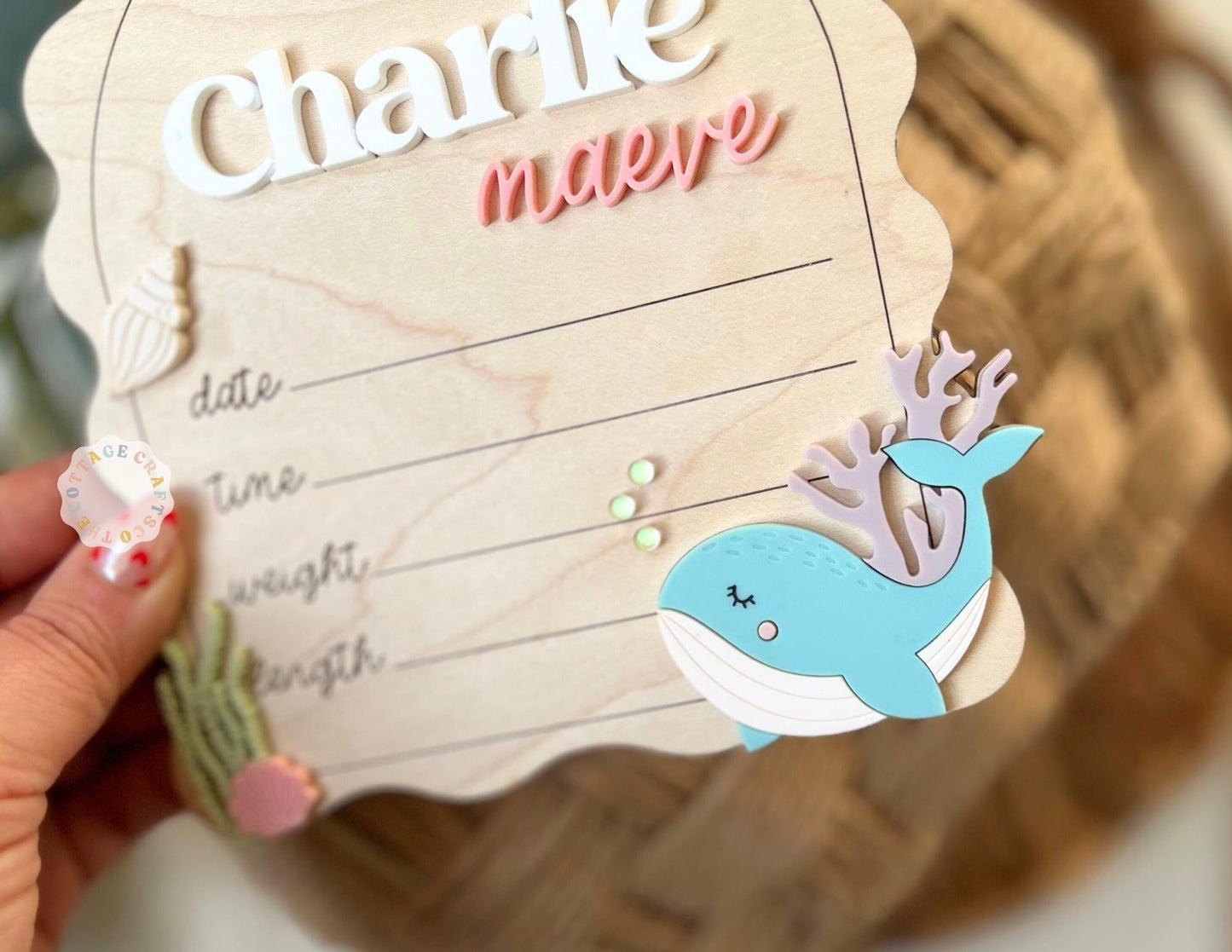 Personalized Baby Birth Announcement Sign, Ocean Theme Wooden Nursery Decor