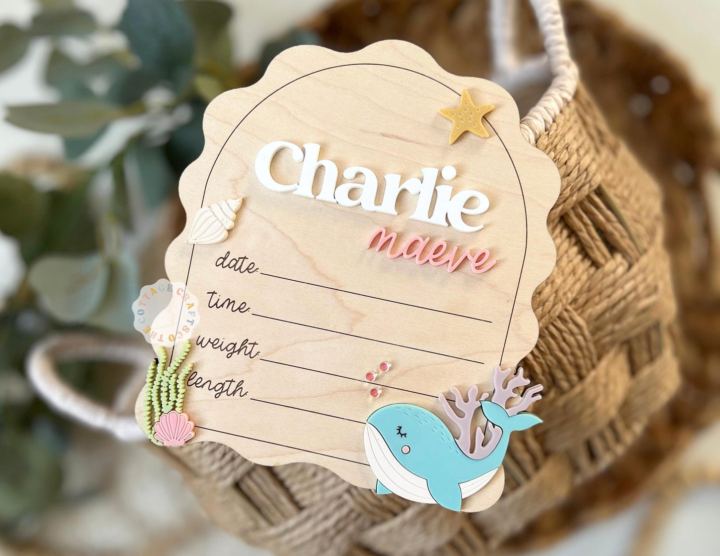 Personalized Baby Birth Announcement Sign, Ocean Theme Wooden Nursery Decor