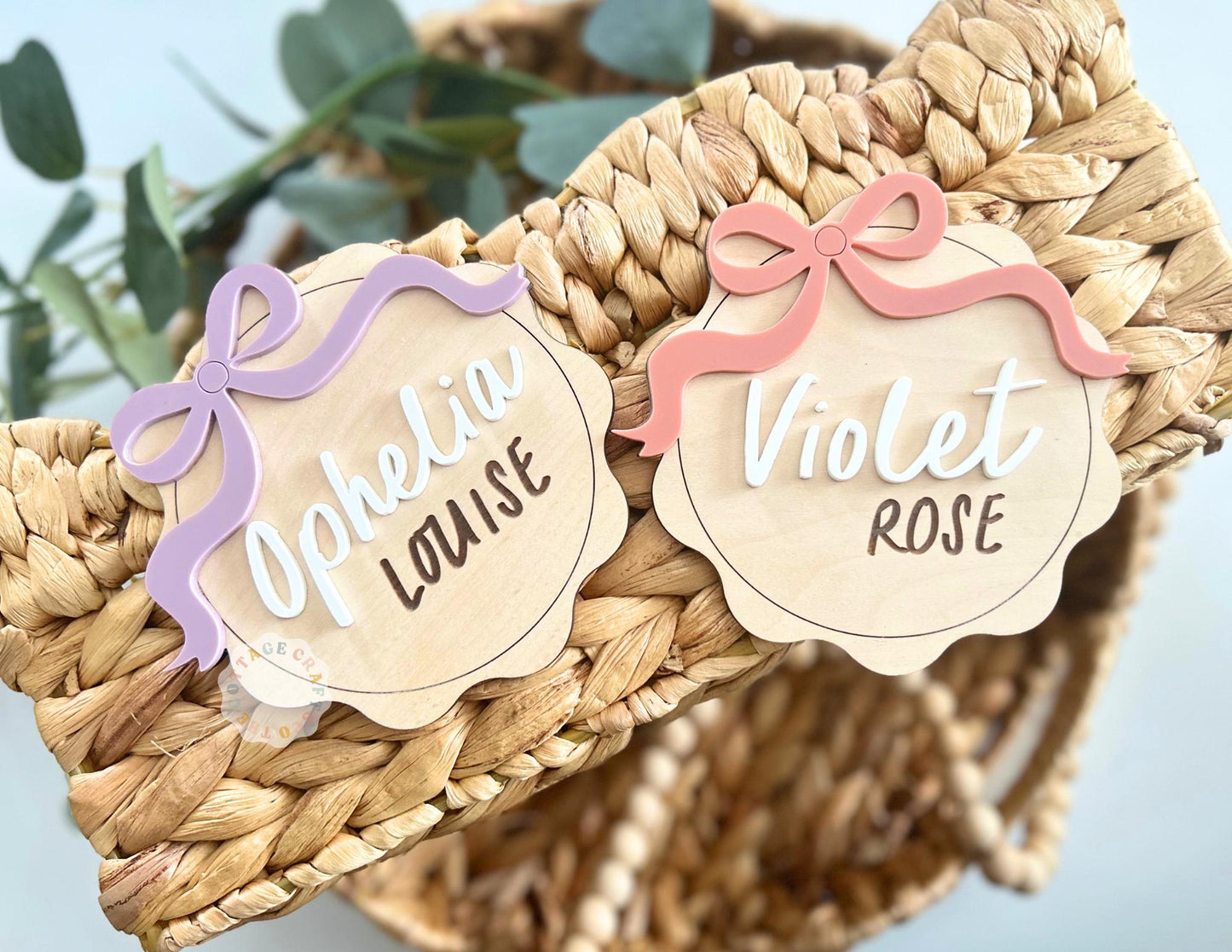 Bow Baby Annoucement Sign, Wooden Baby Name Announcement, Newborn Hospital Photo Prop,Baby Name Reveal Keepsake