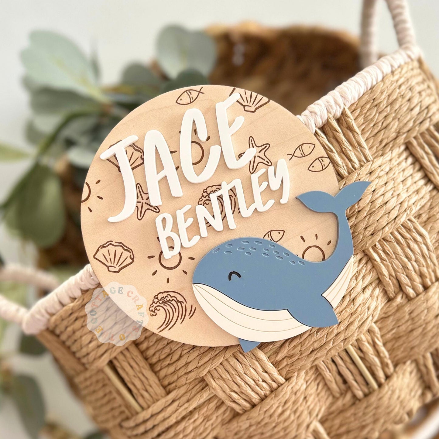 Personalized Whale Name Sign, Custom Baby Name Plaque, Ocean Nursery Decor,  Nautical Nursery Decor,