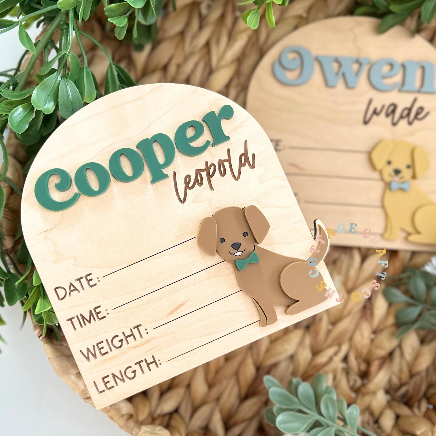 Golden Retriever Baby Name Annoucement Sign, Personalized Baby Birth Announcement Sign, Puppy Nursery Keepsake Decor