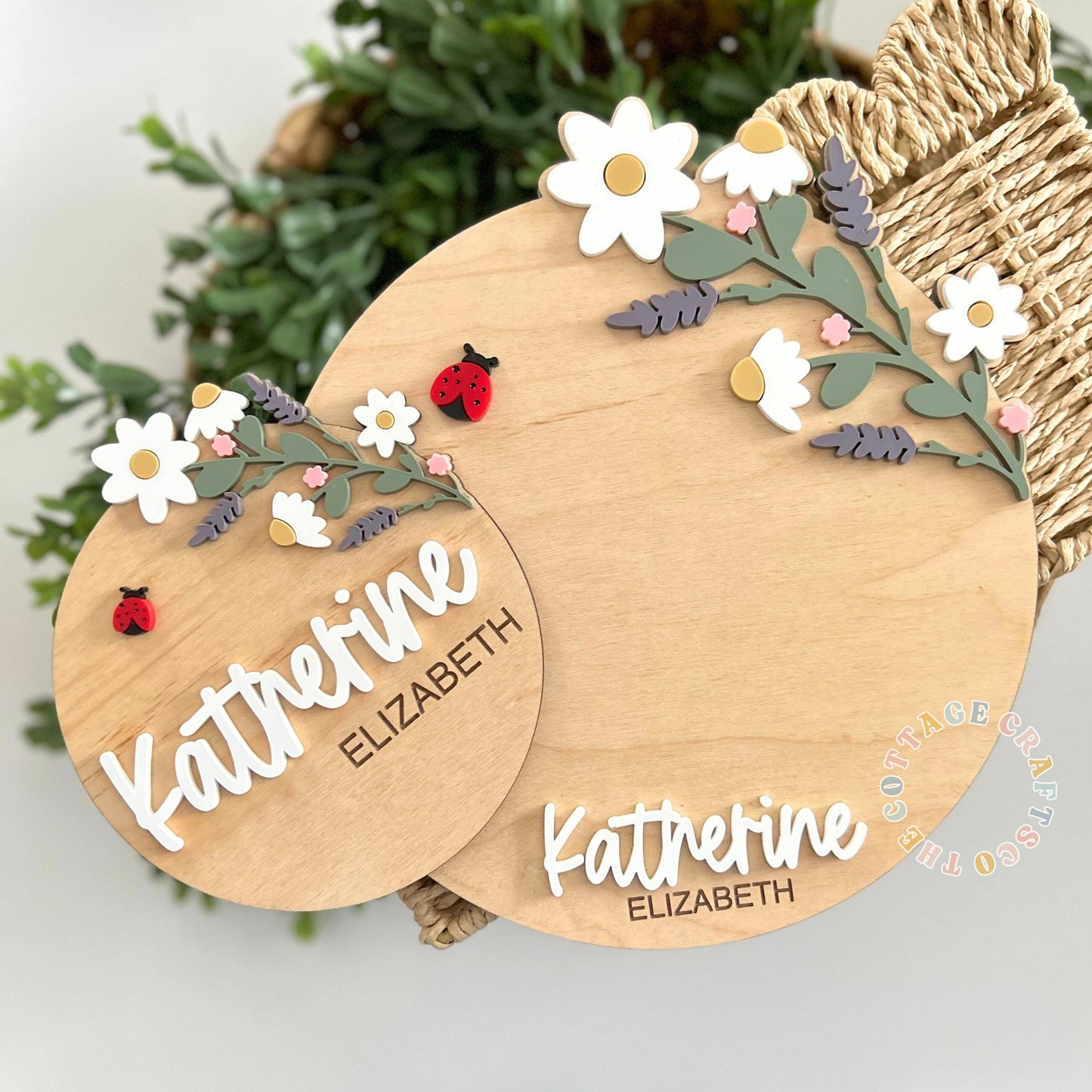Personalized Floral Baby Footprint Sign, Newborn Name Announcement, Custom Baby Girl Nursery Decor, Wooden Birth Keepsake, Baby Shower Gift