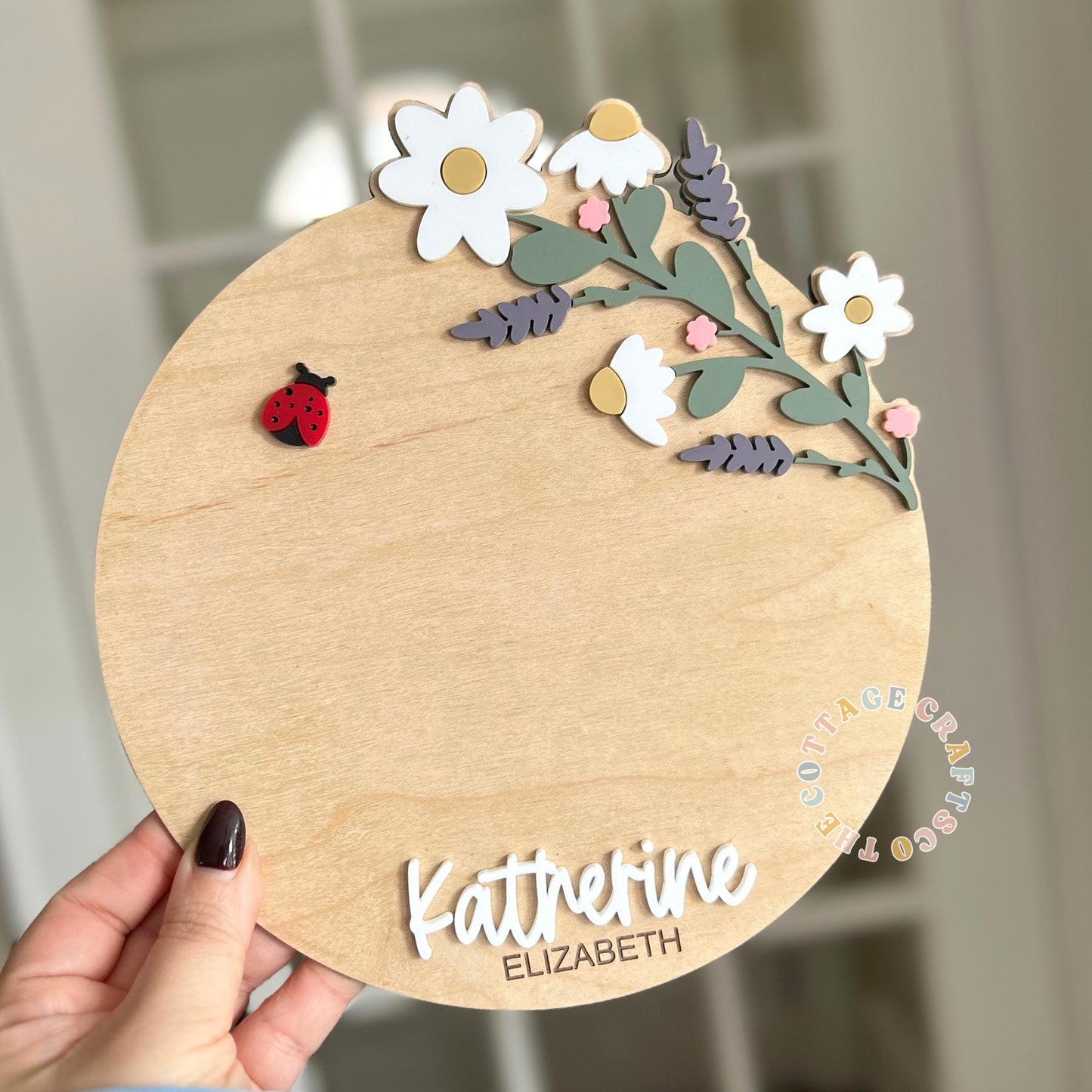 Personalized Floral Baby Footprint Sign, Newborn Name Announcement, Custom Baby Girl Nursery Decor, Wooden Birth Keepsake, Baby Shower Gift