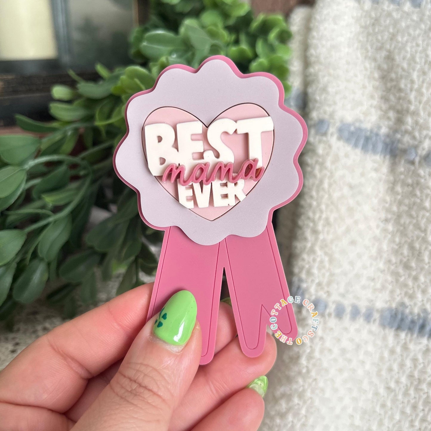 Best Mom Ever Badge, Mother’s Day Gift for Mom, Cute Pink Ribbon Award, New Mom Gift