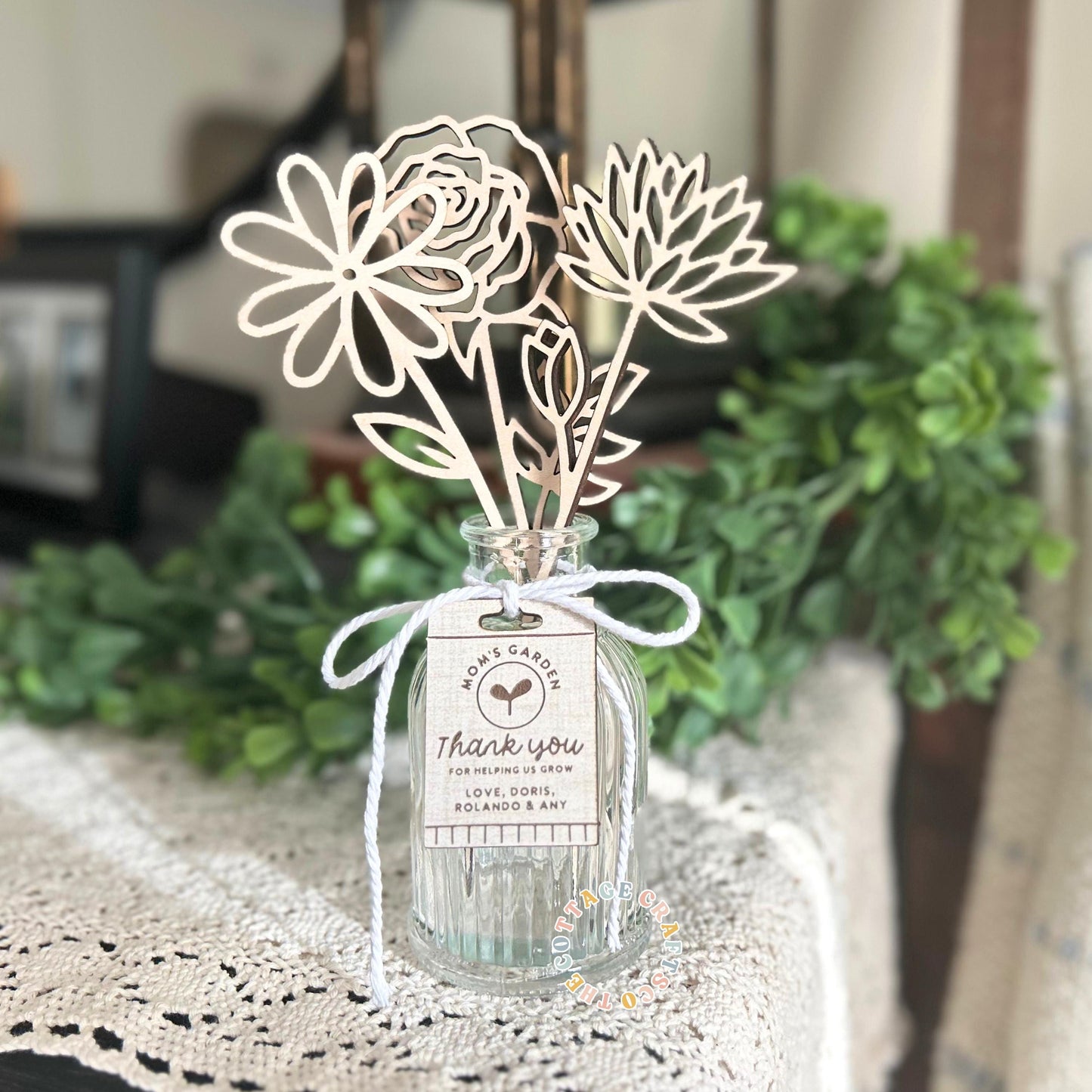 Wooden Birth Flower Bouquet Personalized Gift, Mother’s Day Gift for Mom, Custom Birth Month Flowers, Grandma Gift, Keepsake Vase Decor