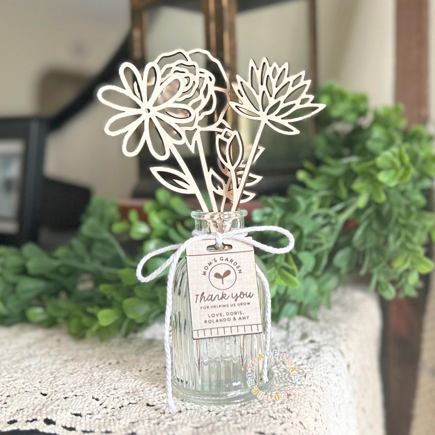 Wooden Birth Flower Bouquet Personalized Gift, Mother’s Day Gift for Mom, Custom Birth Month Flowers, Grandma Gift, Keepsake Vase Decor