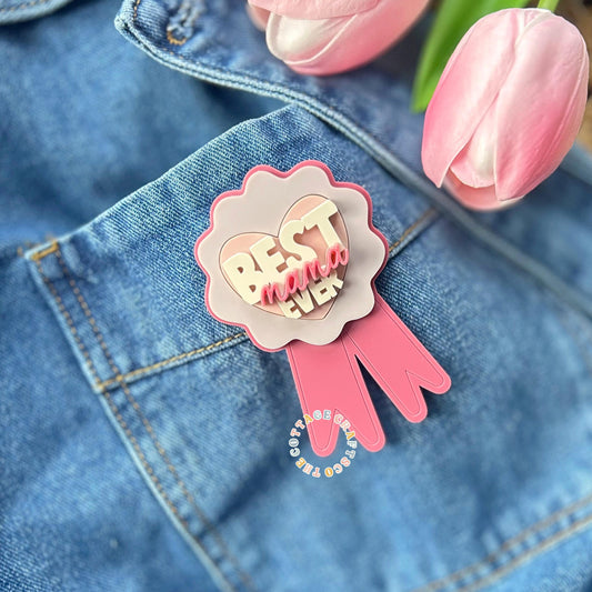 Best Mom Ever Badge, Mother’s Day Gift for Mom, Cute Pink Ribbon Award, New Mom Gift